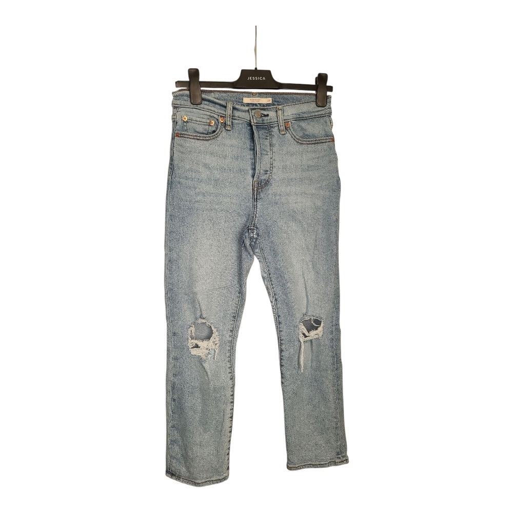 Levi's Wedgie Straight Leg Light Wash Distressed Blue Jeans 28